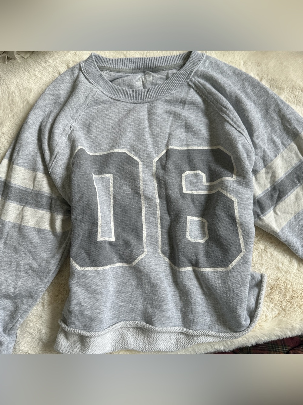 aerie Light Gray Athletic Crewneck Sweater with '06' Graphic